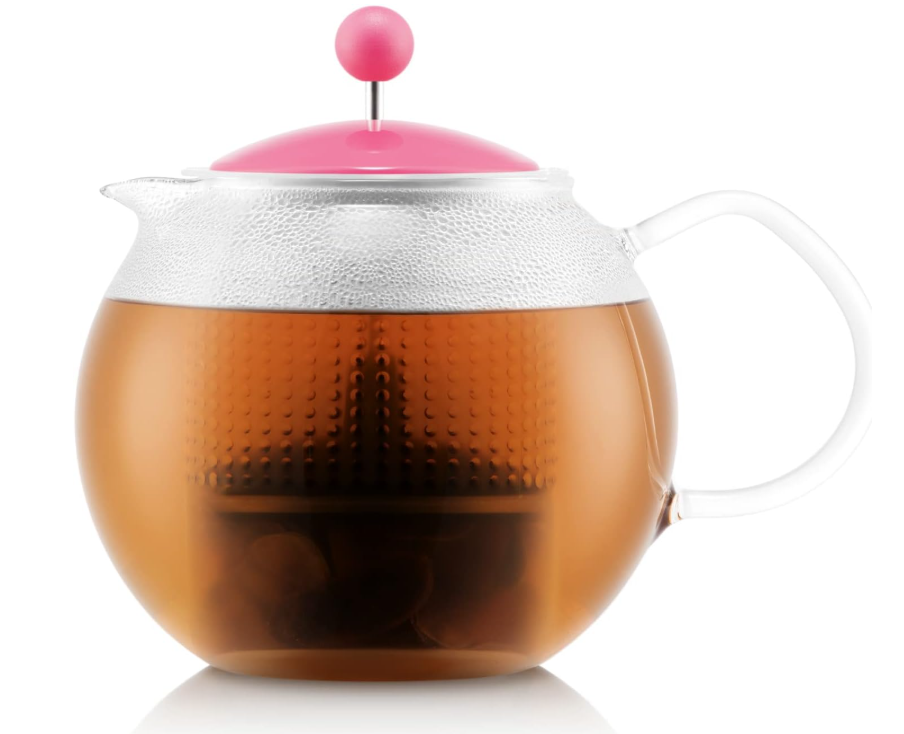Bodum 1830-539B Assam Tea Press with Glass Handle and Colored Plastic Lid, 1.0L, Bubblegum