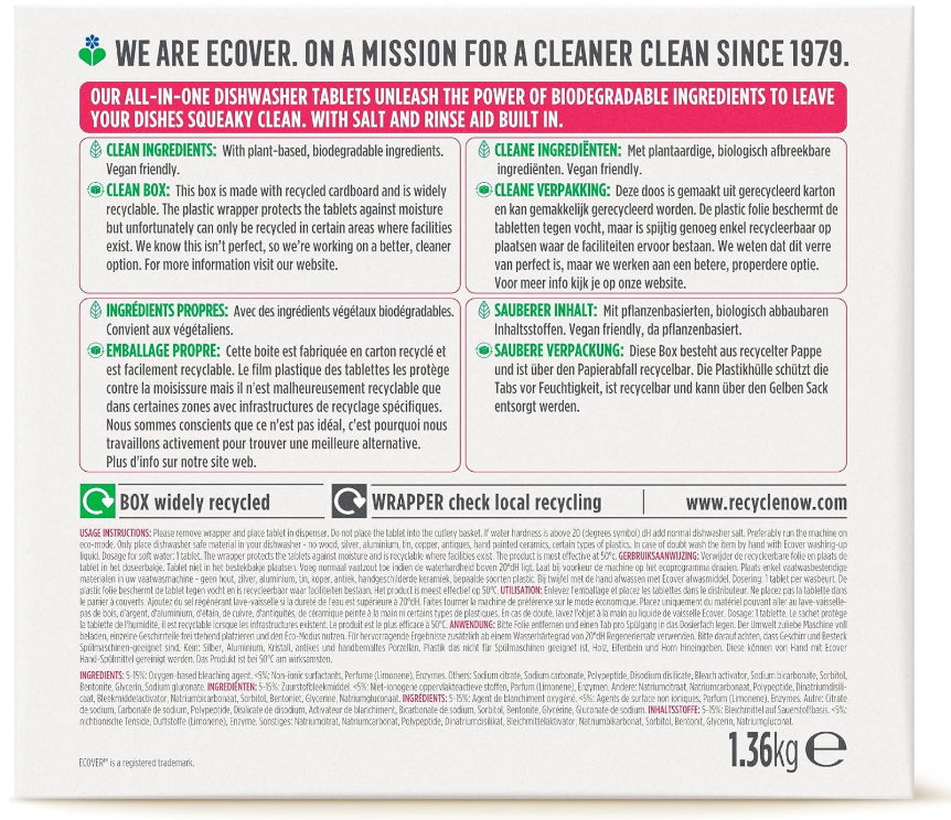 Ecover All-In-One Dish Washer Tablets 68S x 5 Secondary image