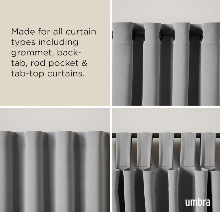 Umbra Cappa 1” Adjustable Curtain Rod for Windows – 36 to 66” Drapery Rod, Brushed Black