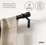 Umbra Cappa 1” Adjustable Curtain Rod for Windows – 36 to 66” Drapery Rod, Brushed Black