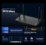 TP-Link BE3600 Dual-band WLAN router, wireless, up to 3.6 Gbit/s, 2.5G multi-gigabit connections, MLO, games and streaming, EasyMesh compatible, easy configuration