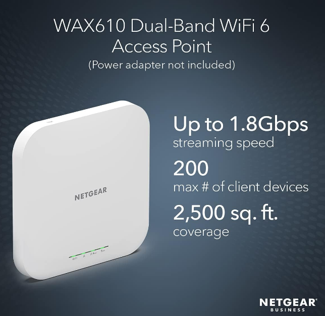 NETGEAR Wireless Access Point (WAX610) - WiFi 6 Dual-Band AX1800 Speed | Up to 200 Client Devices | 1x2.5G Ethernet LAN Port | 802.11ax | Insight Remote Management | PoE+ | Power Adapter not Included Secondary image
