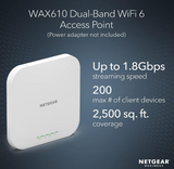 NETGEAR Wireless Access Point (WAX610) - WiFi 6 Dual-Band AX1800 Speed | Up to 200 Client Devices | 1x2.5G Ethernet LAN Port | 802.11ax | Insight Remote Management | PoE+ | Power Adapter not Included