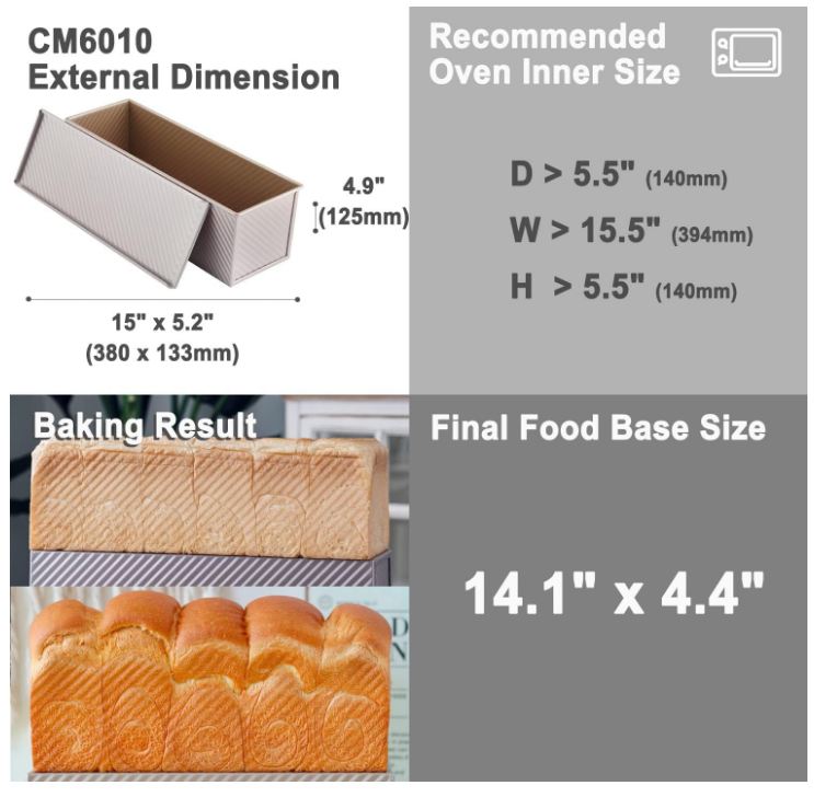 CHEFMADE CM6010 Non-Stick Corrugated Loaf Pan with Cover, 1200g