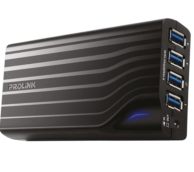 PROLiNK [Charge 4 heavy-duty USB powered devices] Prolink PROBRICK 80W Quick Charger USB3.0 4-Port Hub with Notebook Adapter Car Charger Combo(PUH501-NB-BLK),black,HUB-501NB-BLK Main image