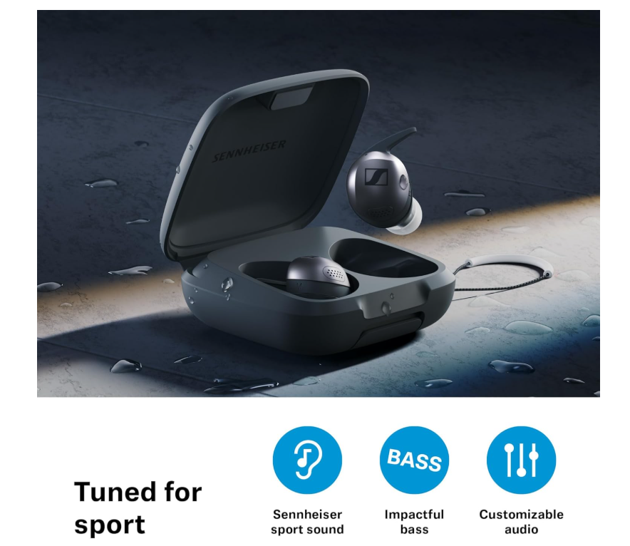Sennheiser MOMENTUM Sport earbuds (Black) - Adaptive Active Noise Cancellation (ANC), Heart rate & body temperature tracking, Connects with fitness apps & devices Secondary image