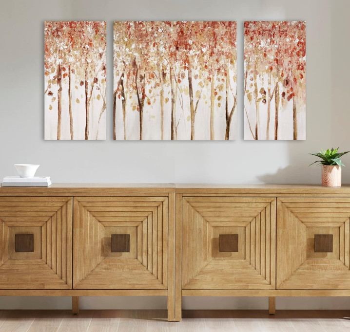 Madison Park Wall Art Living Room Décor - Scenery Triptych Canvas Home Accent Modern Dining Bathroom Decoration, Ready to Hang Painting for Bedroom, Multi-Sizes, Autumn Forest 3 Piece