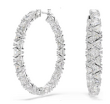 Swarovski 5598343 Ortyx hoop earrings Triangle cut, White, Rhodium plated