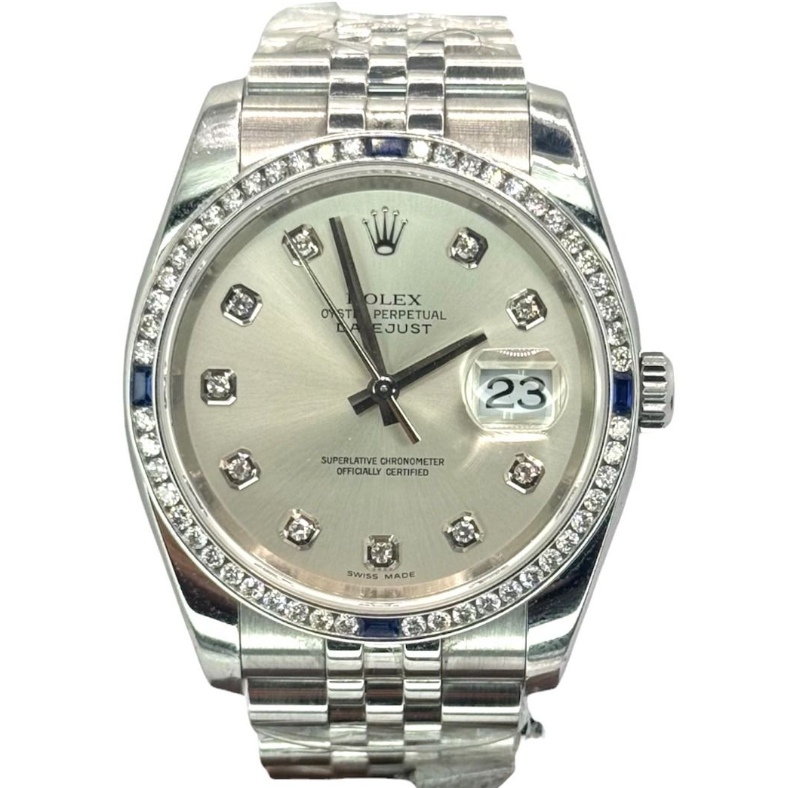 Rolex 116234-Men Djust Silv D10 Cust Sapp4-Dia Bez 36MM
