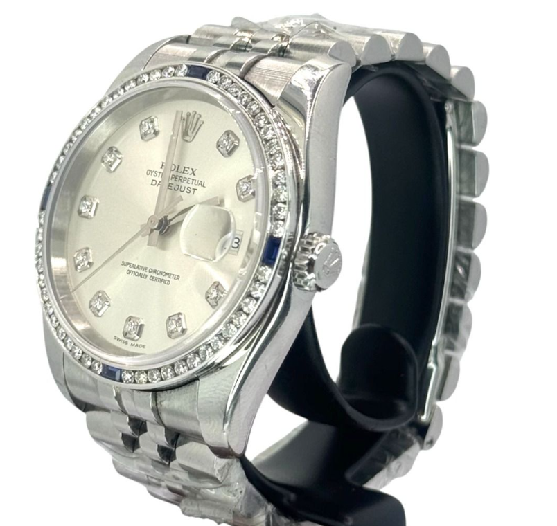 Rolex 116234-Men Djust Silv D10 Cust Sapp4-Dia Bez 36MM