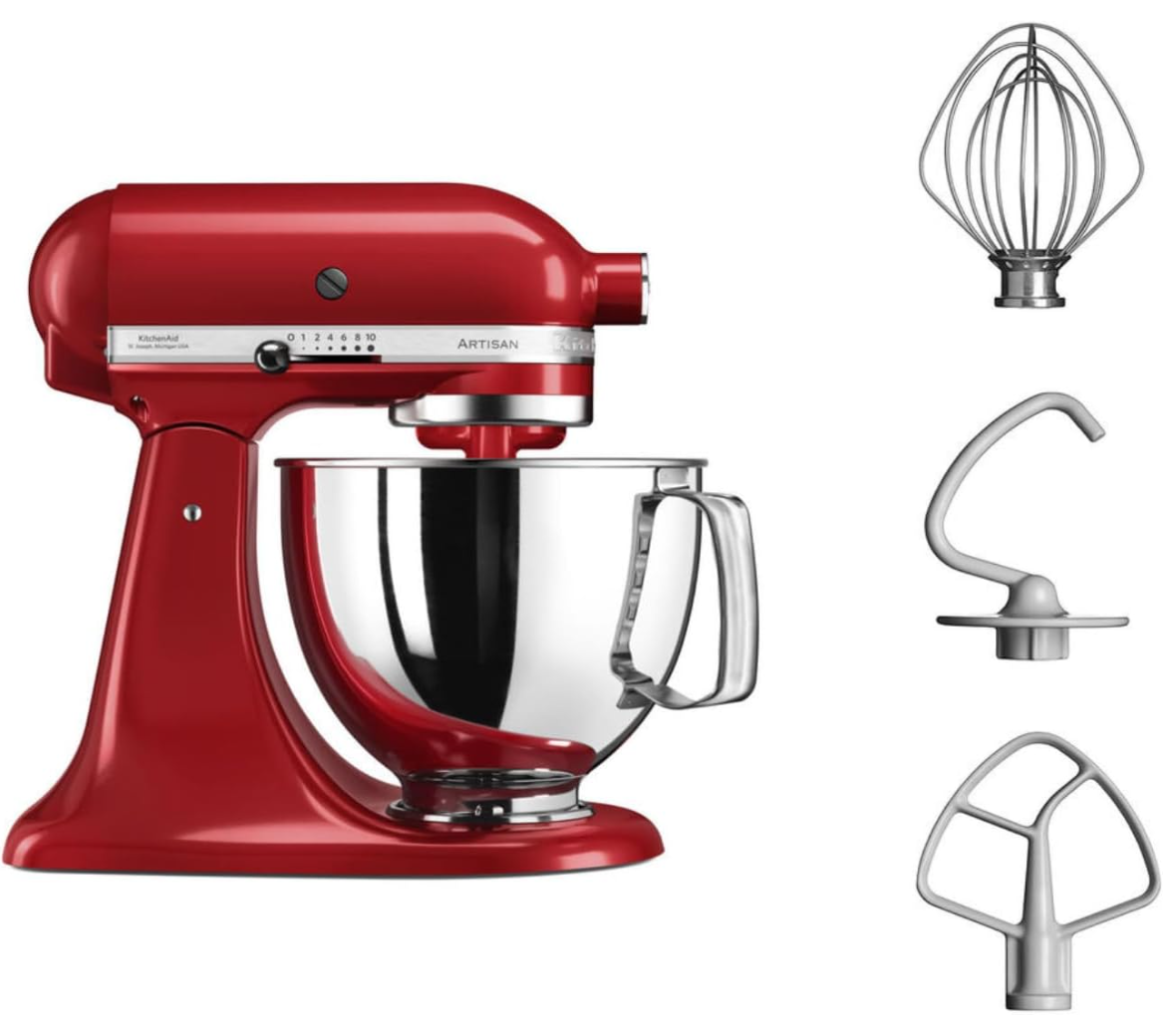 KitchenAid 144279 5KSM125 EER Artisan Food Processor with 5KSM125EER Basic Equipment, Empire Red, Aluminium, 300 W, 4.8 liters