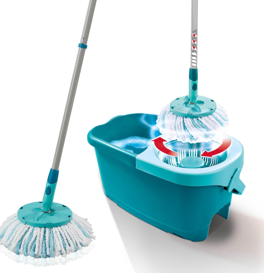 Leifheit Clean Twist Disc Mop Ergo and Bucket, Floor Cleaning With Moisture-Controlled Spin, Easy-Steer 360 Joint Microfibre Head, 33cm Wide