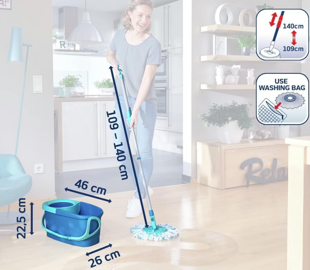 Leifheit Clean Twist Disc Mop Ergo and Bucket, Floor Cleaning With Moisture-Controlled Spin, Easy-Steer 360 Joint Microfibre Head, 33cm Wide