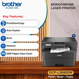 Brother DCP-L2680DW - Multi Function Mono Laser Printer without ADF, Print | Scan | Copy, Black color