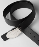 Prada Saffiano Leather Belt With Engraved Oval Plaque Buckle