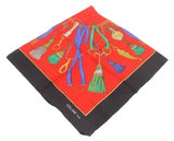 Celine Red And Black Silk Scarf Tassel And Chain Print 84cm X 84cm