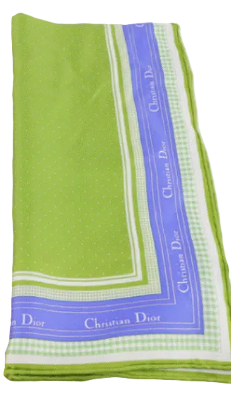 Christian Dior Silk Handkerchief Scarf Green Yellow Blue 57cm X 57cm