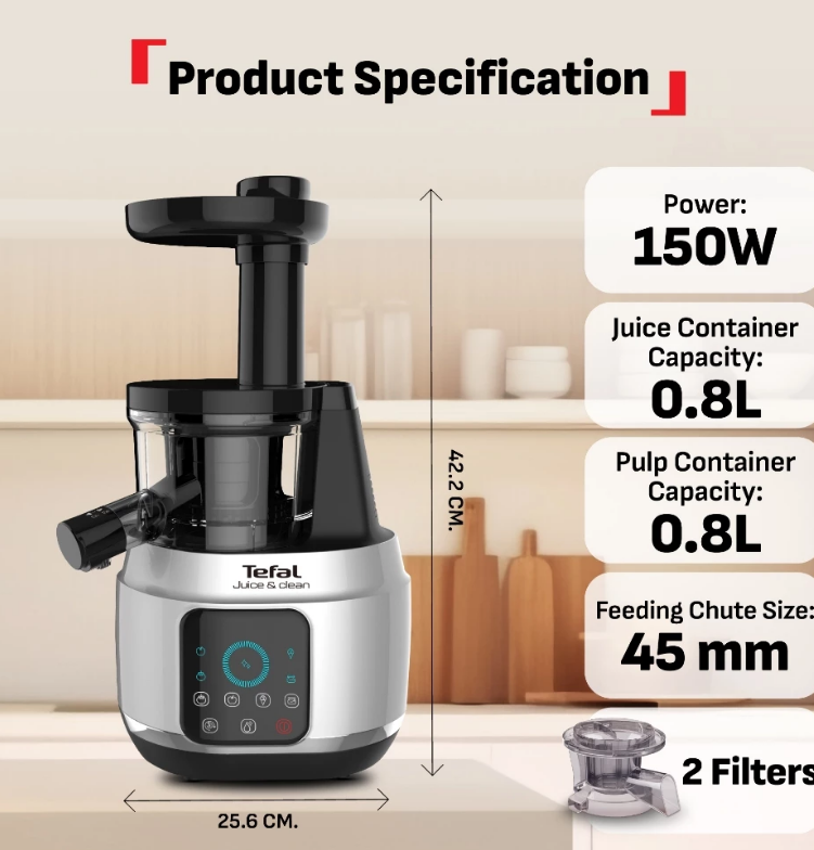 Tefal Juice n Clean ZC420E - 0.8L, 150W, 4 speed settings + reverse, Black