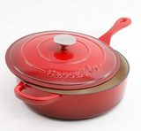Crock Pot Artisan 3.5 Quart Enameled Cast Iron Deep Sauté Pan, Scarlet Red