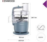 Kenwood MultiPro Go FDP22.130GY, Food Processor for Chopping, Slicing, Grating, Pureeing and Kneading Dough, with Express Serve, 1.3L Bowl, Knife Blade, 4mm Slicing/Grating Disk, 650 W, Storm Blue