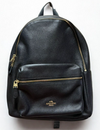 Coach Large Charlie Backpack Black Pebbled Leather