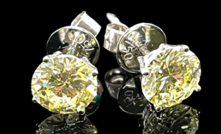 Round Cut Yellow 1.7CT Diamond Stud Earrings 750 White Gold Prongs Main image