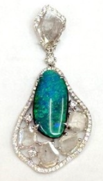 18WG Boulder Opal And Uncut Diamonds Pendant 4.18G Secondary image