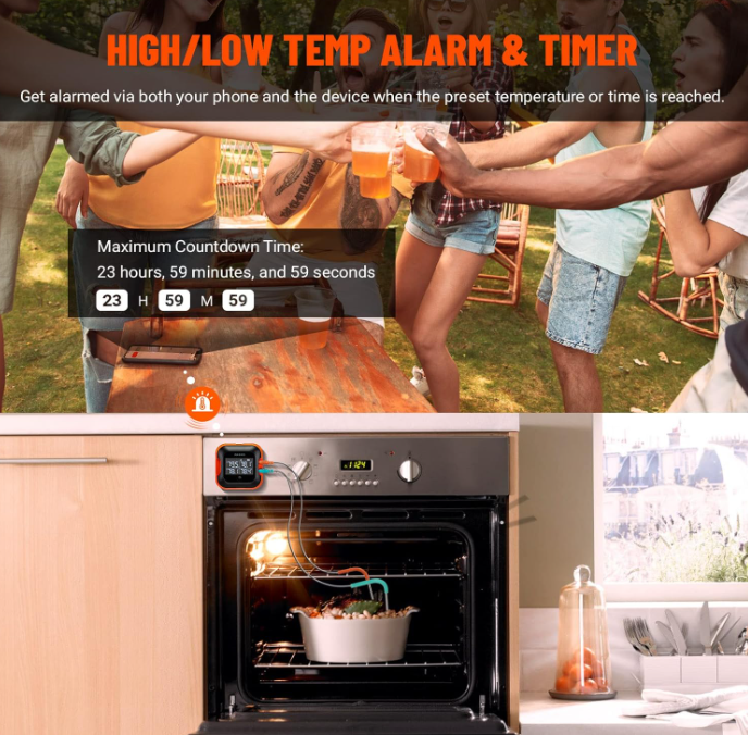 Inkbird 150ft Bluetooth Meat Thermometer with 4 Colored Probes, Temperature Graph Real-time Check & Download BBQ Grill Thermometer for Kitchen Food Smoker Thermometer IBT-24S, Rechargeable