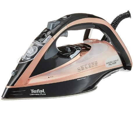 Tefal Ultimate Pure FV9845 - Steam Iron, 3000W, 260g/min Boost Shot, 60g/min Continuous Output, Integrated Anti-Scale Setting, Micro-Calc Filter, Powerful Steam Boost, Blush