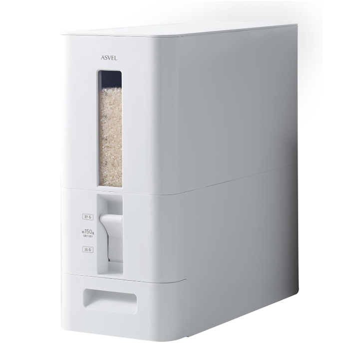 Asvel Rice Bin Fashionable Rice Washable, S Measuring Rice Bin, Can Be Disassembled, 26.6 lbs (12 kg), White, Washable