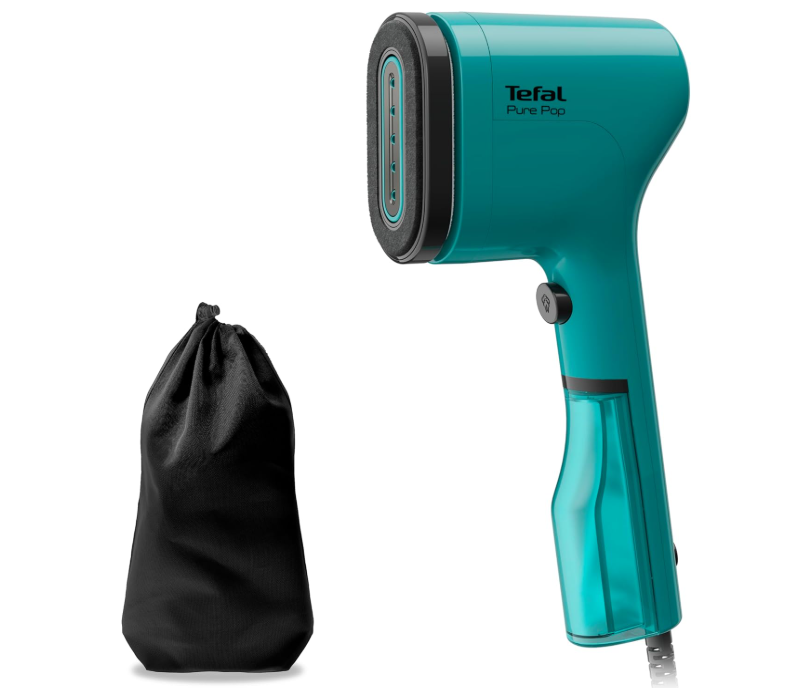 Tefal Pure POP DT2024 - Garment Steamer, Steam/Purify Garments, 20 g/min Continuous Steam, Lint Remover, Reversible Pad System, Ultra-Compact, Travel-Friendly, Fast Heat-Up, Teal Green