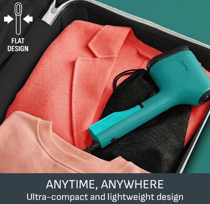 Tefal Pure POP DT2024 - Garment Steamer, Steam/Purify Garments, 20 g/min Continuous Steam, Lint Remover, Reversible Pad System, Ultra-Compact, Travel-Friendly, Fast Heat-Up, Teal Green