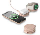 Satechi OntheGo™ 3 in 1 Wireless Charger, Qi2 Portable Charger with 15W Fast Charging for iPhone 17 to 12 Series, 5W for Apple Watch, and 5W for AirPods, Magnetic Travel Charging Station – Desert Rose