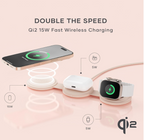 Satechi OntheGo™ 3 in 1 Wireless Charger, Qi2 Portable Charger with 15W Fast Charging for iPhone 17 to 12 Series, 5W for Apple Watch, and 5W for AirPods, Magnetic Travel Charging Station – Desert Rose