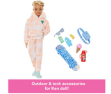 Barbie Dream Besties Doll and Accessories, Ken Posable Fashion Doll with Removable Fashions & Blonde Hair, 9 Summer & Skateboard Themed Pieces