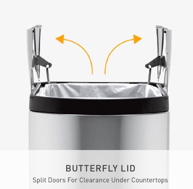 simplehuman Stainless Steel Butterfly Lid Kitchen Step Trash Can, Multi, 45 Liter / 11.9 Gallon, CW1897