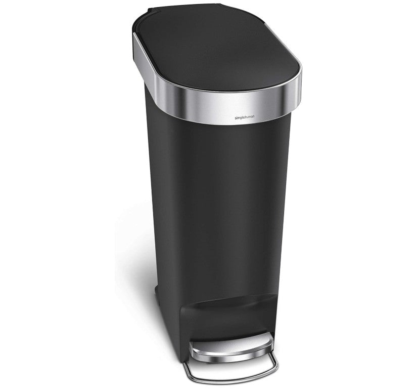 simplehuman 40 Liter / 10.6 Gallon Slim Kitchen Step Trash Can with, Liner Rim, Black Plastic