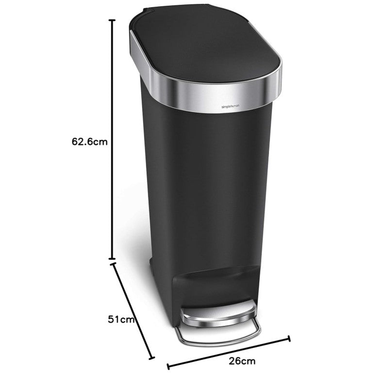 simplehuman 40 Liter / 10.6 Gallon Slim Kitchen Step Trash Can with, Liner Rim, Black Plastic Secondary image