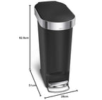 simplehuman 40 Liter / 10.6 Gallon Slim Kitchen Step Trash Can with, Liner Rim, Black Plastic
