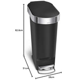 simplehuman 40 Liter / 10.6 Gallon Slim Kitchen Step Trash Can with, Liner Rim, Black Plastic