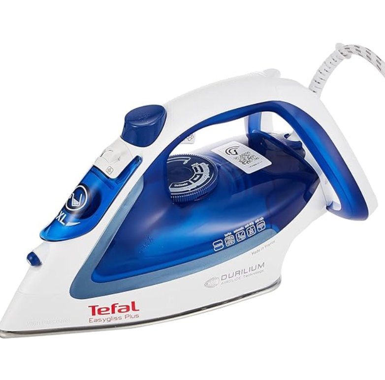 Tefal Easygliss FV5715 - Steam Iron, 190g/min Boost Shot, 45g/min Continous Output, Automatic Steam, Anti-Scale Setting, Durilium Airglide, Blue