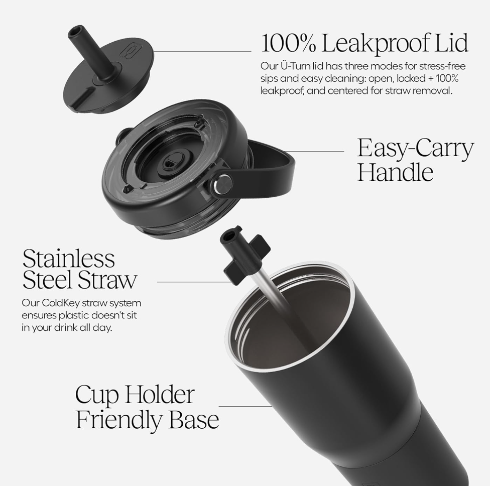 BrüMate Resa BRS35RT - Tumbler with handle and straw, 1.04L/35oz size, 100% leakproof, triple-insulated, made of Stainless Steel, Silicone sleeve, cup-holder friendly, Rose Taupe color