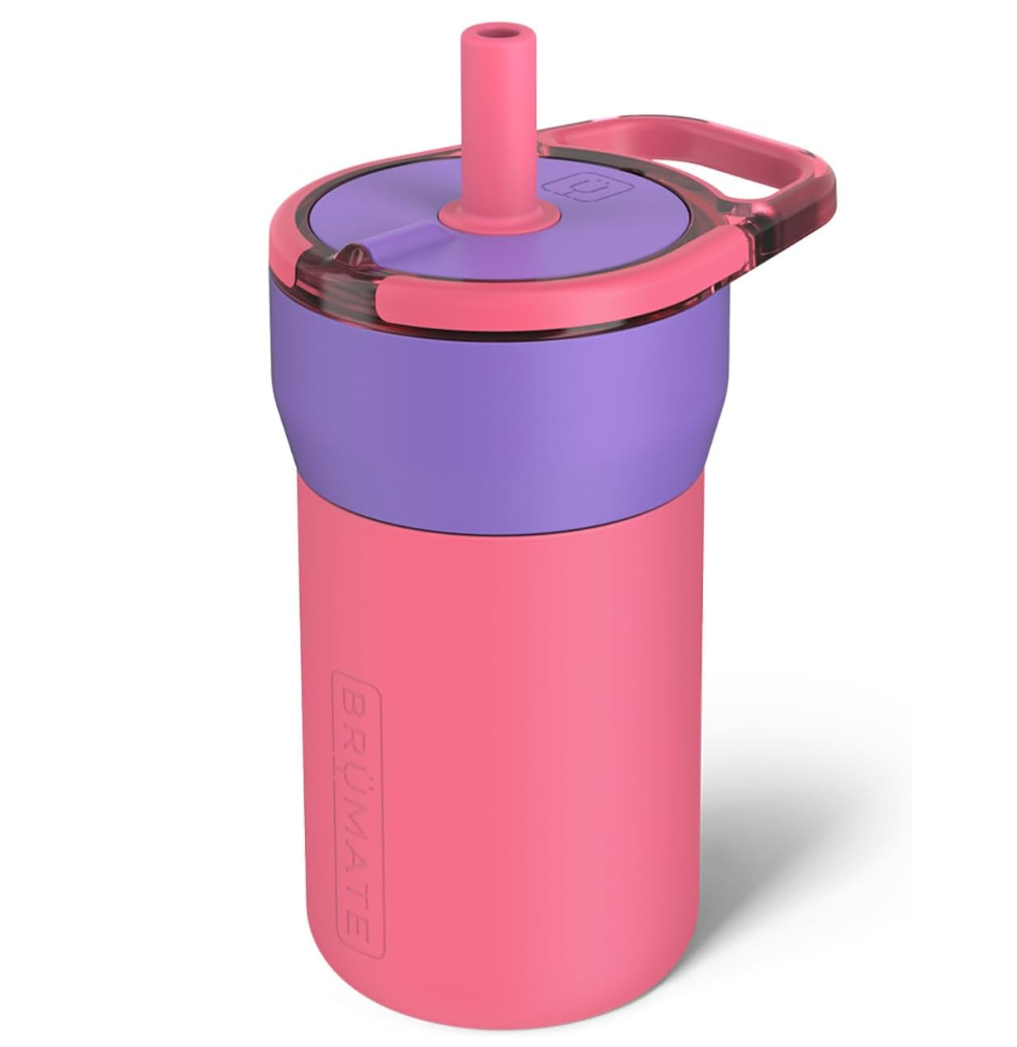 BrüMate Leap BLP12ARR - Kids tumbler with handle and straw, 350mL/12oz size, 100% leakproof, made of Stainless Steel, drop resistant silicone sleeve, cup-holder friendly, Aurora color