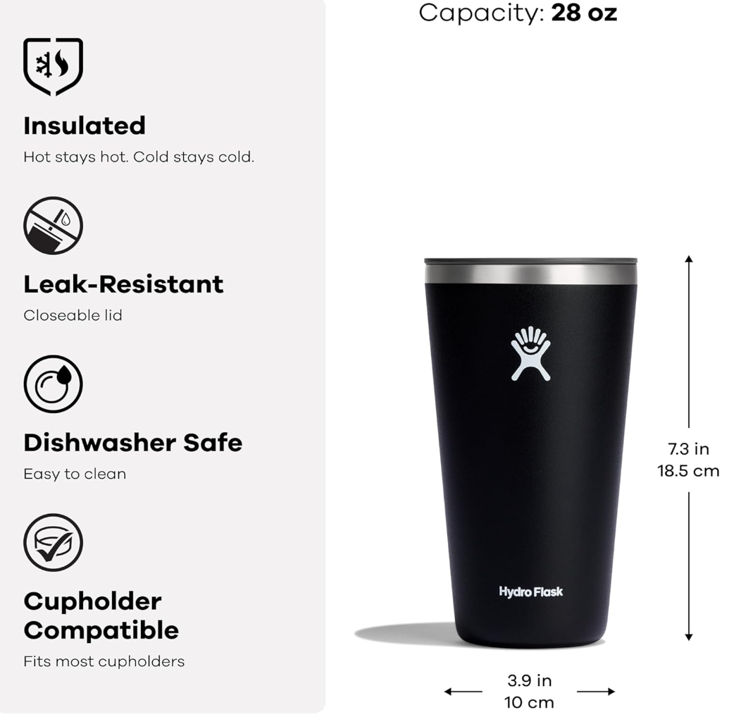 All Around Tumbler, Stainless Steel, 28 oz, 828 mL, Pink (Reef), Retains Heat and Cold, Cup
