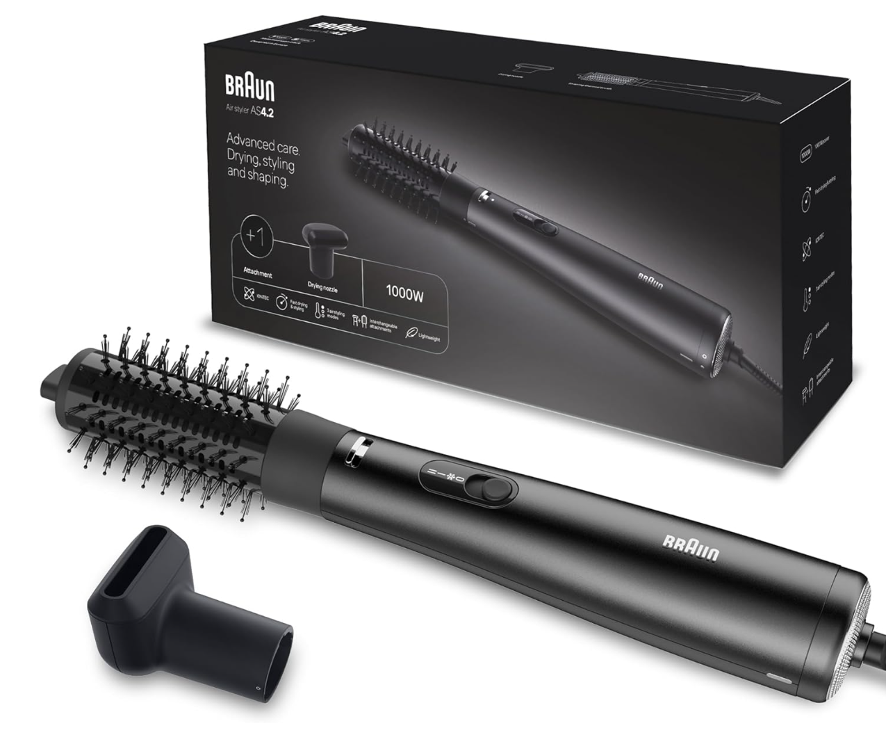 Braun Satin-Hair 4 As 420 Air Styler 4.2 Hair Dryer Ionic Iontec With Fast Drying Nozzle 38mm Round Thermal Brush Black