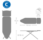 BRABANTIA Made In Europe Ironing Board Cover PerfectFit for Size C, 124x45cm Heat Reflective, Top Layer Only, Metallized