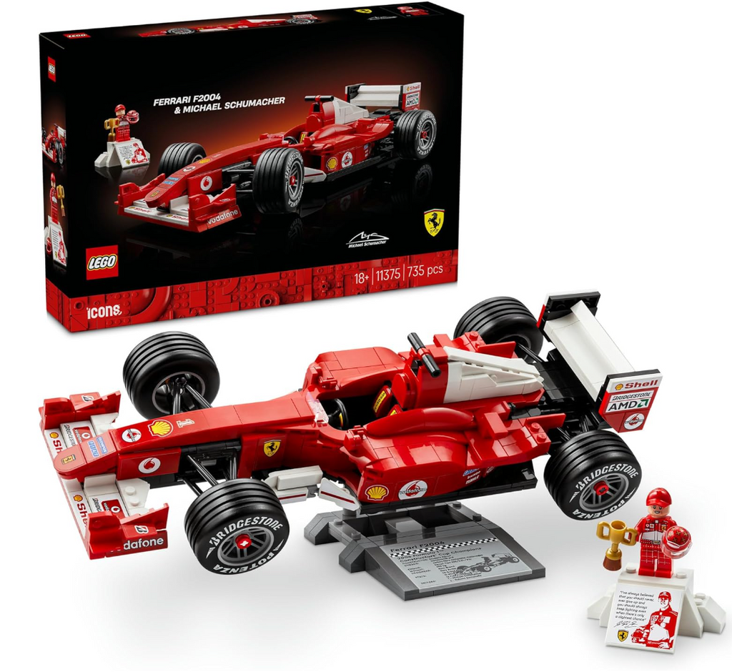LEGO Icons Ferrari F2004 & Michael Schumacher 11375 Model Kit, Ferrari F1 Vehicle, Collectable Formula 1 Merchandise for Adults and Race Fans, Gift for Collectors (735 Pieces)