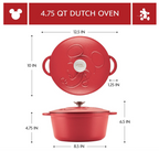 Farberware Disney Bon Voyage Pre-Seasoned Cast Iron Dutch Oven/Casserole Pan with Lid, Suitable for All Stovetops, Including Induction, 4.75 Quart, Red