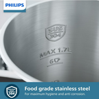 Philips Double-Walled 7000 Series HD9396-90 - Kettle, 1.7L, 1850-2200W, Double-walled Insulating Layer, Keep Warm Function, Stainless Steel Pot, Black
