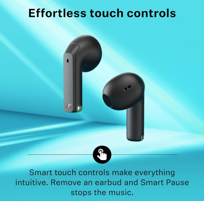 Sennheiser ACCENTUM Open Wireless Earbuds, Open Design, Smart Touch Controls, Comfortable Breathable Fit, Up to 28H Battery, Quick Charging, IPX4, Clear Call Quality, Black